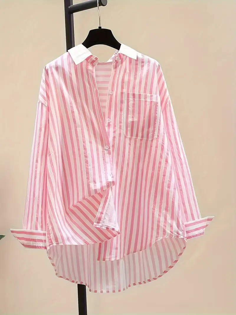 Oversized Asymmetric Striped Button-Down Shirt.