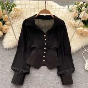 Elegant French Style V-Neck Corset Crop Blouse