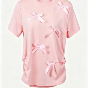 pink and white bow tees