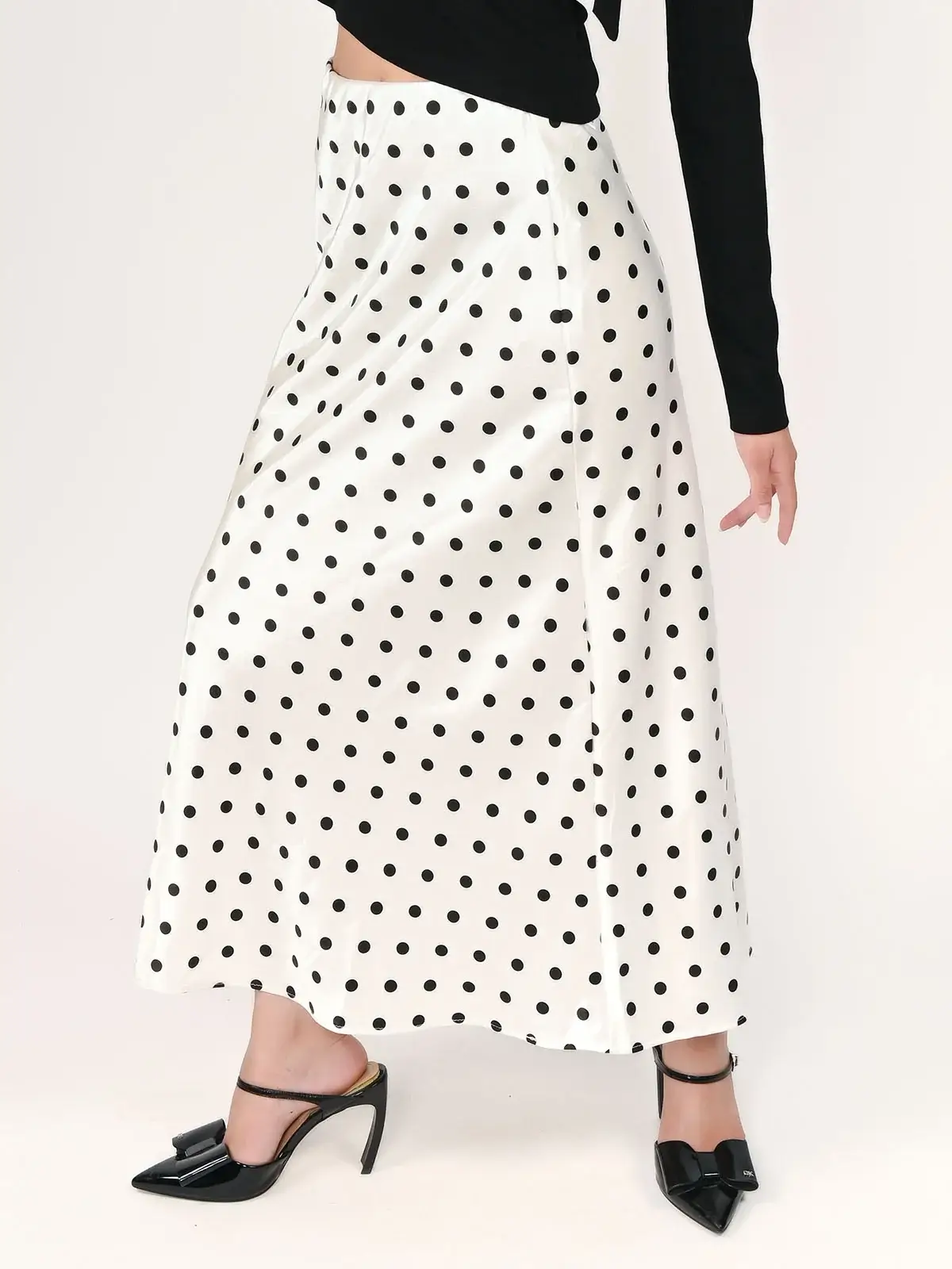 Polka Dot Satin Effect Midi Skirt - Image 3