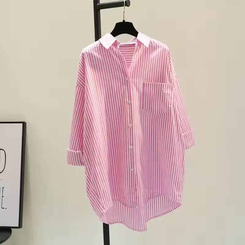 Oversized Asymmetric Striped Button-Down Shirt. - Image 3