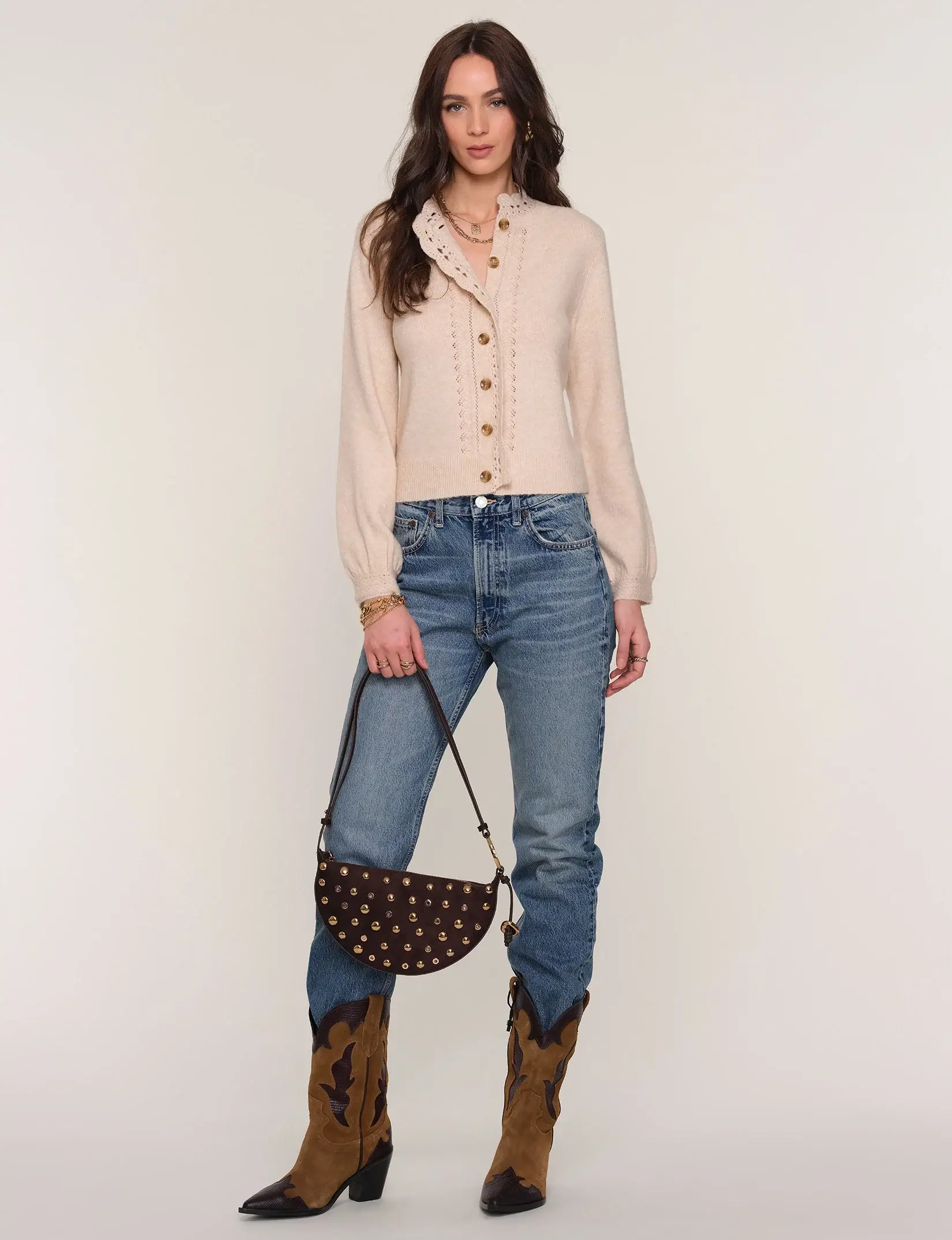 Ruffle Edge V-Neck Rib-Knit Cardigan - Image 2
