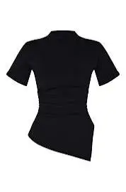 Asymmetrical Ruched Ruffle Hem T-Shirt - Image 2